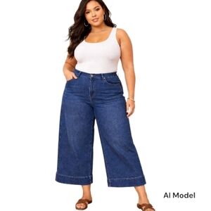 Maeve by Anthropologie High Rise Wide Leg Jeans Cropped Denim Blue Boho Chic